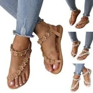 RAINBOW Delilah Toe Loop Floral Strappy Ankle Leather Sandals in Tan Women Sz. 9